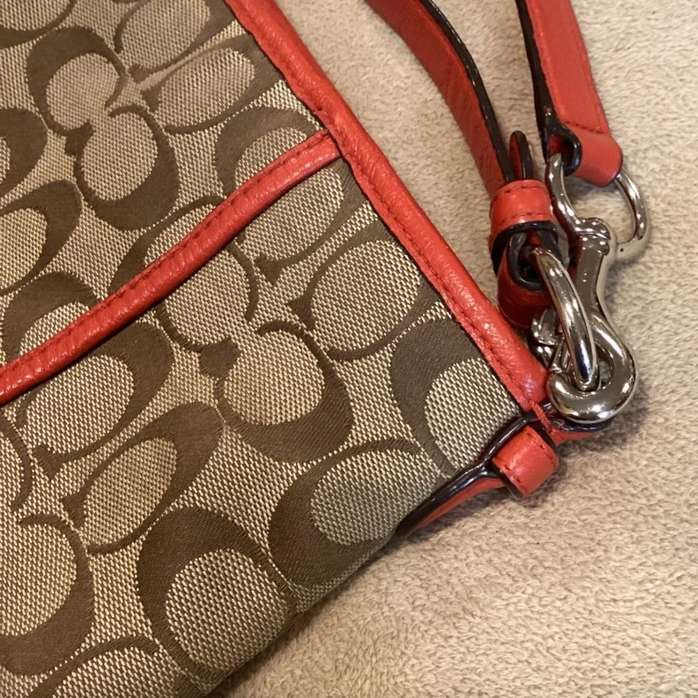 Coach Park Signature Hobo Shoulder Bag with Orange-Red Leather Trim - Picture 5 of 12